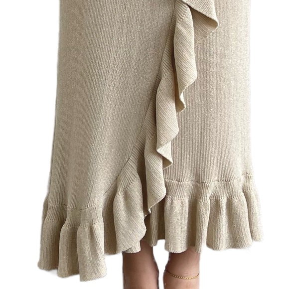 House of Harlow Gold Knit Ruffle Bodycon Maxi Skirt Small Pull On Stretchy Small - Picture 5 of 5